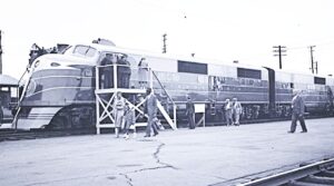Baltimore and Ohio Railroad | Flushing Meadows, New York / Queens | EMC EA #51 diesel-electric locomotive | Displayed at 1939-1940 New York Worlds Fair | 1939 | Bob Collin photograph | Mitchell E. Dakelman collection