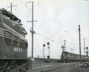 Pennsylvania Railroad | New York and Long Branch Railroad | South Amboy, New Jersey | Altoona Works GG1 #4833 + 1 | at Essay Tower (not pictured | 1955 | Ed Kaspriske photograph
