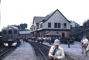 Baltimore an d Ohio Railroad | Connellsville, Pennsylvania | Budd RDC “Speedliner” NRHS Excursion | Connellsville Passenger Station | April 20, 1952 | Henry Libby photograph / collection
