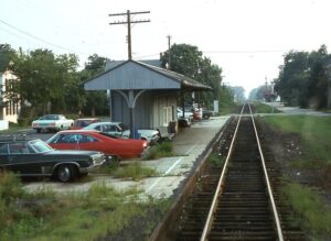 Pennsylvania Reading Seashore Lines | PRSL | Cape May Court House, New Jersey | Passenger station and Right-of-way | from Train 363 | August 13, 1975 | Al Holtz photograph / collection