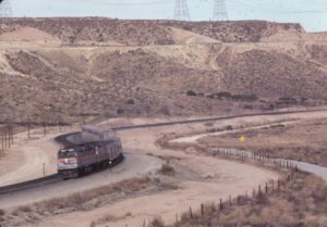 Amtrak | Atchison, Topeka and Sante Fe Railway | Lugo, California | GE P30CH #623 diesel-electric locomotive | Desert Wind | February 15, 1981 | Gary Vielbaum photograph | Stephen Timko collection