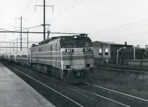 Amtrak | Rahway, New Jersey | GE E60 #967 electric motor | Eastbound passenger train | August 1976 | Ed Kaspriske photograph / collection
