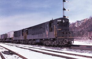 Central Railroad of New Jersey | Bethlehem, Pennsylvania | Fairbanks Morse H24-66 #2404 and #2409 diesel-electric locomotives | eastbound freight | March 4, 1969 | Dave Augsburger photograph |Richard Prince Collection