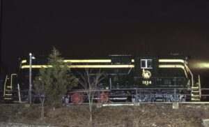 Central Railroad of New Jersey | Black River and Western | United Railway Historical Society | Ringoes, New Jersey | EMD GP7 #1524 diesel-electric locomotive | night photo session | December 22, 1996 | Frank Etzel photograph / collection
