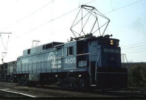 Conrail | Kearny, New Jersey | GE E33 #4605 electric freight motor | August 1978 | Gerald H. Landau photograph | Morning Sun Books collection