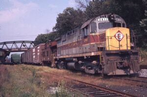 Erie Lackawanna Railway | East Stroudsburg, Pennsylvania | Alco C424 #2411 diesel-electric locomotive | local freight | September 17, 1974 | Sandy Burton photograph | Jersey Central Chapter NRHS Collection