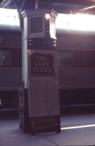 Erie Lackawanna Railway | Hoboken, New Jersey | Sign: Lake Cities at Station Platform | June 1969 | Ken Kulick photograph / collection