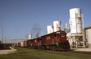 Green Bay and Western Railroad | Arcadia, Wisconsin | Alco C424 #320 + 2 diesel-electric locomotives | eastbound freight | August 14, 1992 | Carl Perelman photograph | Frank Etzel Collection