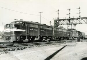 New York Central System | Marion, Ohio | Alco FA-A #1112, RS32 #2033 + F unit diesel-electric locomotives | freight train | 1962 | George Melvin photograph | Elmer Kremkow collection