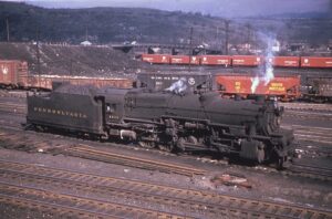 Pennsylvania Railroad | Altoona, Pennsylvania | Juniata Works Class H10 2-8-0 #4472 steam locomotive | 1953 | Don Ball, Jr. photograph | Mitchell E. Dakelman collection