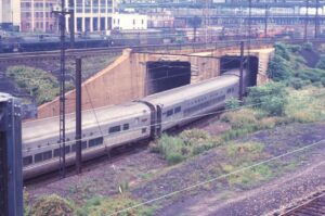 Pennsylvania Railroad | Queens, New York | Sunnyside Yard | Budd low gravity tubular train passenger cars | August 1966 | Ken Kulick photograph / collection