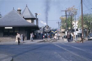 Baltimore and Ohio Railroad | Winchester, Virginia | Alco Class P 4-6-2 #5007 steam locomotive | D.C. Chapter Fall Special | Winchester Passenger Station | October 21, 1951 | Henry Libby photograph / collection