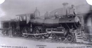 Boston and Maine Railroad | Boston, Massachusetts | Class 4-4-0 #127 CONWAY steam locomotive | 1874 | Hinkley Locomotive Works photograph | NRHS collection