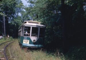 Capital Transit Company | Glen Echo, Maryland | Streetcar #766 | Route 20 Cabin John — Glenn Echo loop | ERA Fan Trip | February 13, 1955 | Henry Libby photograph / collection