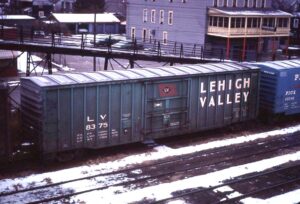 Lehigh Valley Railroad | Sayre, Pennsylvania | Jade green box car #8375 | December 23, 1974 | Warren I. Beckwith, Jr. photograph / collection