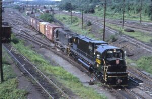 Pennsylvania Railroad | Enola, Pennsylvania | Alco C630 #6322 + C628 diesel-electric locomotives | Hump Yard service | August 6, 1967 | Dave Augsburger photograph | Mitchell E. Dakelman collection