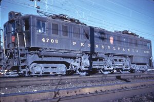 Pennsylvania Railroad | Kearny, New Jersey | Altoona Works Class P5a #4705 box cab electric motor | December 1961 | Gingerbread Shop photograph | Morning Sun Books collection