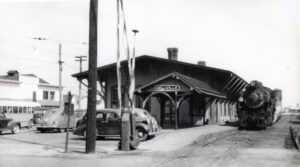 Pennsylvania Reading Seashore Lines | Millville, New Jersey | Passenger train station | 1940 | R.L. Long photograph | West Jersey Chapter, NRHS Collection