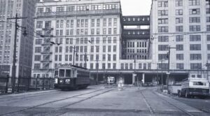Public Service of New Jersey | Newark, New Jersey | Streetcar #2283 | Newark PSNJ Station | Paterson Route 17 | February 13, 1937 | Al Creamer photograph | North Jersey Chapter, NRHS Collection