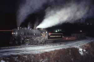 Western Maryland Scenic Railroad | LaVale, Maryland | Class 2-8-0 #734 Steam Locomotive | NRHS Night photo steam special | Helmstedders Curve | May 6, 2001 | Mitchell E. Dakelman photograph / collection
