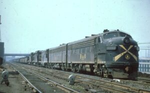 Baltimore and Ohio Railroad | Philadelphia, Pennsylvania | EDMD F7a #4553 + F7B + GP7 + 2 GP9 diesel-electric locomotives | freight service | May 2, 1965 | Richard Wallin photograph | Morning Sun Books collection