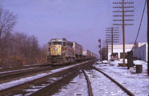 Erie Lackawanna Railway | Ridgewood, New Jersey | EMDF SD45 #3614 diesel-electric locomotive | westbound TV train | February 1970 | Ken Kulick photograph / collection