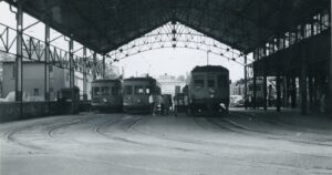 Indiana Railroad | Muncie, Indiana | Interurban cars in Train Shed Passenger Station | July 3, 1939 | unknown photographer | Elmer Kremkow collection