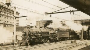 Lehigh Valley Railroad | on Pennsylvania Railroad | Newark, New Jersey | Class 4-6-2 #2032 steam locomotive | Black Diamond | 1938 | William McChesney photograph / collection
