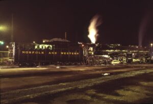Norfolk and Western Railway | Roanoke, Virginia | Roanoke Shops Class  2-6+6-4 #1218 Steam Locomotive | NRHS 1987 Night photo session | July 31, 1987 | Mitchell E. Dakelman photograph / collection