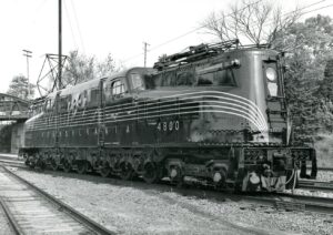 Pennsylvania Railroad | Lancaster Chapter, NRHS | Leaman Place, Pennsylvania | Baldwin – GE Class GG1 #4800 electric motor | cosmetic restoration | October 1982 | Ken Murry photograph | NRHS Collection