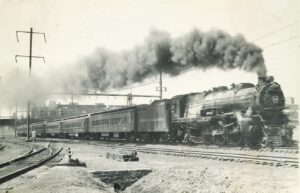 Pennsylvania Railroad | Pennsylvania – Reading Seashore Lines | Philadelphia, Pennsylvania | Frankford Junction | Juniata Works K4s #7133 steam locomotive | PONY EXPRESS | May 1956 | Howard V. Bedwell photograph | Francis B. Landenberger Palmer collection