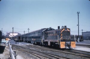 Southern Pacific Lines | San Francisco, California | Alco S6 #1035 diesel-electric locomotive | switching passenger cars | June 1956 | Will Coxey photograph / collection