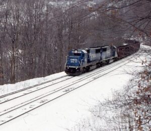 Conrail | Torrance, Pennsylvania | EMD SD50 #6767 and 6716 diesel-electric locomotives | westbound freight | January 2, 1998 | Dick Flock photograph / collection