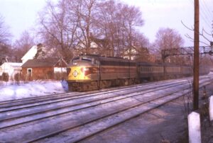 Erie Lackawanna Railway | Suffern, New York | EMD E8a #820 diesel-electric locomotive | eastbound commuter train | January 1970 | Ken Kulick photograph / collection