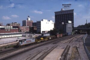 Kansas City Southern Railroad | Kansas City, Missouri | EMD GP38-2 #4027 + Gateway diesel-electric locomotive | freight train | October 4, 1997 | Carl Perleman photograph | Frank Etzel collection