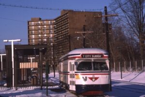 New Jersey Transit | Newark, New Jersey | PCC Streetcar #6 | Franklin Street Terminal Station | January 10, 1988 | Carl Perelman photograph | Frank Etzel collection