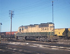 Reading Company | Rutherford, Pennsylvania | EMD GP35 #3640 diesel-electric locomotive | February 11, 1973 | Richard Prince photograph / collection