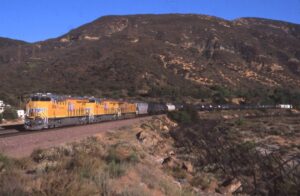 Union Pacific Railroad | Cajon Pass, California | GE ES44AC #8094 + 2 diesel-electric locomotives | July 8, 2013 | westbound freight | Paul Wester photograph | Stephen Timko collection