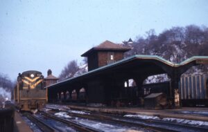 Central Railroad of New Jersey | Easton, Pennsylvania | on Lehigh Valley at Passenger Station | FM H24-66 #2407 | Passenger service | 1959 | Al Holtz photograph / collection70 Ken Kulick photograph / collection