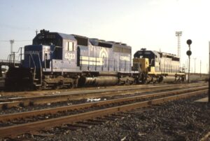 Conrail | Houston, Texas | EMD SD40-2 #6323 and CSX SD40-2 #8012 diesel-electric locomotives | Englewoood Yard | August 3, 1993 | Dick Flock photograph / collection