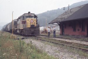 Erie Lackawanna Railway | Deposit, New York | EMD GP35 #2570 diesel-electric locomotive | crew for Hornell 98 | at Deposit Station | August 17, 1974 | Charles “Sandy” Burton photograph | Jersey Central Chapter, NRHS Collction
