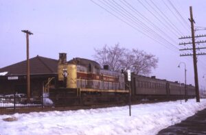 Erie Lackawanna Railway | Glen Rock, New Jersey | Alco RS2 #908 diesel-electric locomotive | Main Line commuter train | Glen Rock Main Line Station | January 1970 | Ken Kulick photograph / collection