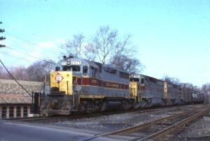 Erie Lackawanna Railway | Mountain View, New Jersey | EMD GP35 #2515, #2575, SDP45 #3681, #3671, #3679 diesel-electric locomotives | Westbound BC2 | February 19, 1976 | Walt Lankeneau photograph | Mitchell E.Dakelman collection