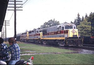 Erie Lackawanna Railway | Portland, Pennsylvania | GE U25B #2507, EMD SDP45 #3680 and SD45 3637 diesel-electric locomotives | Coal train | September 17, 1974 | Charles “Sandy” Burton photograph | Jersey Central Chapter, NRHS Collection