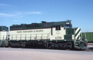 Idaho Northern and Pacific Railroad | Nampa, Idaho | EMD GP35 #4568 diesel-electric locomotive | November 14,1999 | Gordon Lloyd, Jr. photograph | Stephen Timko collection