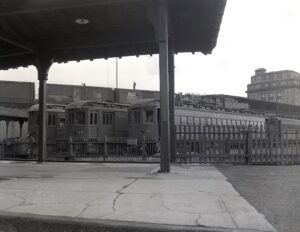 Lackawanna and Wyoming Valley Electric Railroad | aka Laurel Line | Scranton, Pennsylvania | MU Electric passenger cars at station | May 31, 1952 | R.L. Long photograph | West Jersey Chapter, NRHS collection