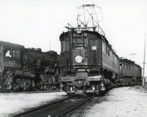 Chicago, Milwaukee, Saint Paul and Pacific Railroad | aka Milwaukee Road | Harlowton, Montana | GE Box Cab E15 electric motor | August 31, 1946 | William Kratville photograph | Mitchell E. Dakelman collection