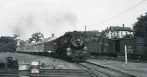 New York, New Haven and Hartford Railroad | Norwich, Connecticut | Alco I4 4-6-2 steam locomotive | East Wind Bar Harbor Express | July 1940 | Milton Paul Baline photograph | Henry Libby collection