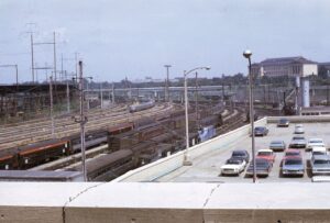 Penn Central Transportation Company | Philadelphia, Pennsylvania | 30th Street passenger yard, looking North, with passenger cars and GG1 electric motors | August 1969 | Ken Kulick photograph / collection