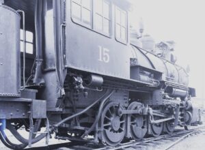 Rahway Valley Railroad | Kenilworth, New Jersey | Class 2-8-0 #15 consolidation steam locomotive | rear side view | May 17, 1953 | R.L. Long photograph | West Jersey Chapter, NRHS collection